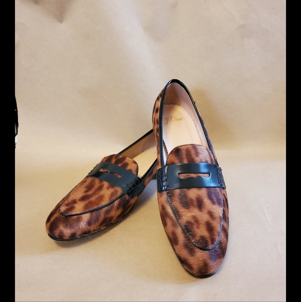 J Crew Calf Hair leopard Print Loafer like new!